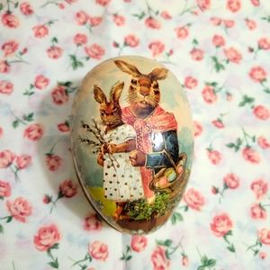 Vtg German Paper Mache Decoupage Easter Bunny mother & child *see pics for wear